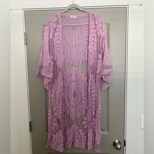 Lavender Sheer Lace Kimono